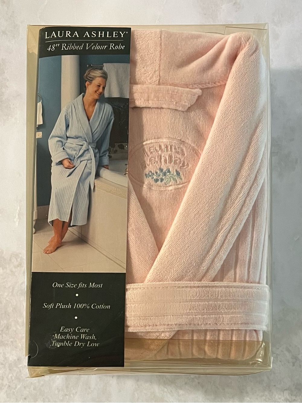 Laura Ashley Robe Pink Cotton Terry Velour Collar One size NIB Vintage